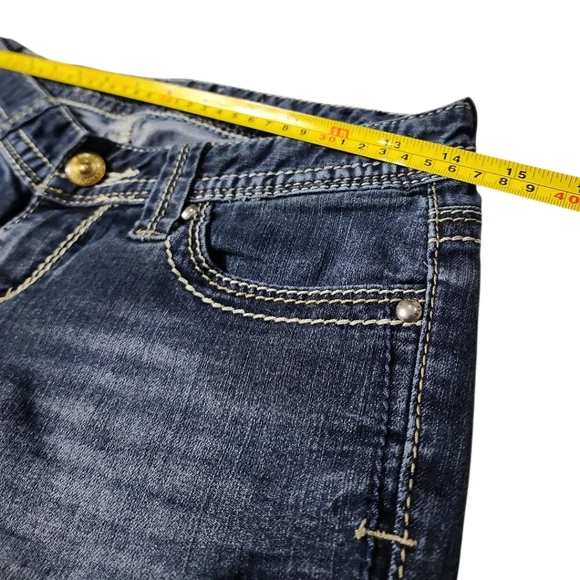 Express Skinny Low Rise Jeans Women Sz 0 Medium‎ Wash Y2k Style Stitches - Picture 4 of 13